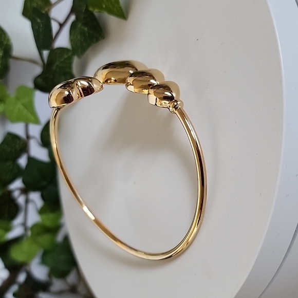 Gold Stainless Steel Hearts Adjustable Bangle Bracelet - Picture 5 of 9